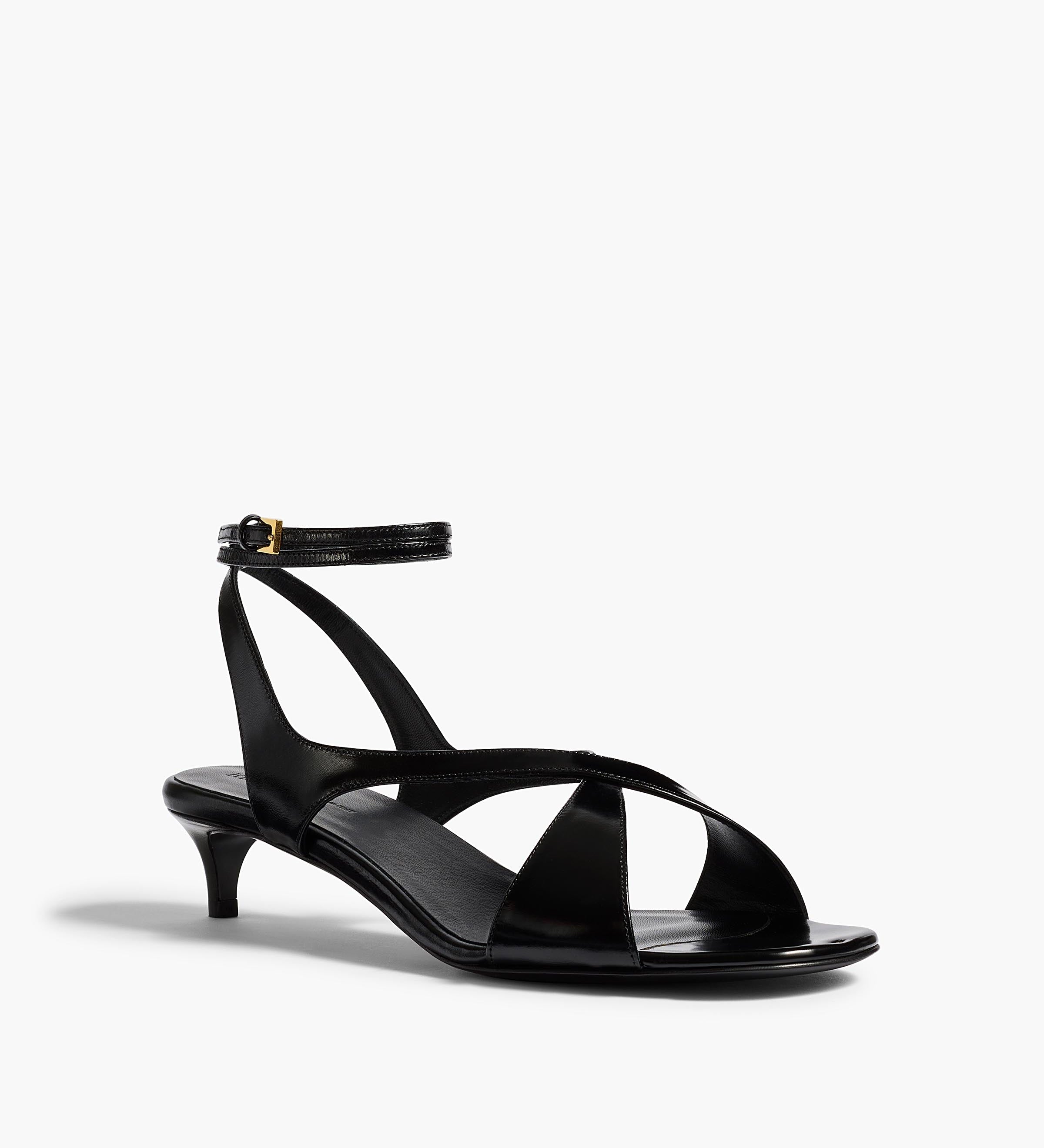 Khaite - Liria Ankle Strap Sandal in Black Glazed Leather