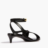 Khaite - Liria Ankle Strap Sandal in Black Glazed Leather