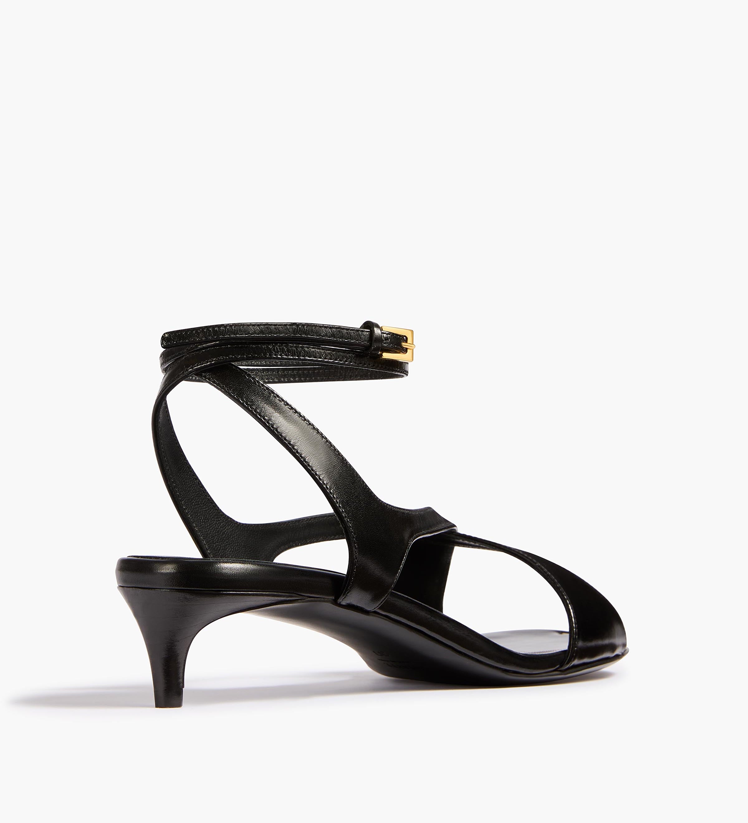 Khaite - Liria Ankle Strap Sandal in Black Glazed Leather