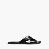 Khaite - Liria Flat Sandal in Black Glazed Leather