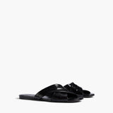 Khaite - Liria Flat Sandal in Black Glazed Leather