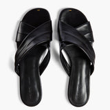 Khaite - Liria Flat Sandal in Black Glazed Leather