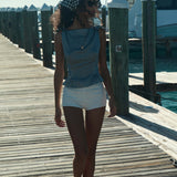 DÔEN - LIRIEL TOP -- NAVY VALENCIA GINGHAM