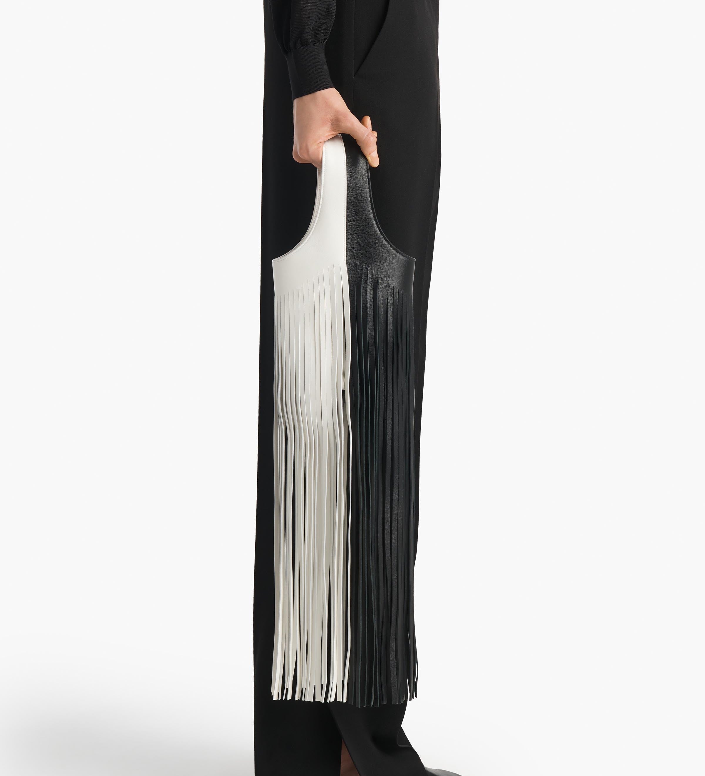 Khaite - Small Livia Fringe Bag in Black and White