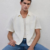 FRAME - Open Weave Short Sleeve Shirt -- Cream