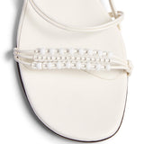 Khaite - Loop Flat Sandal with Beads in Optic White Leather