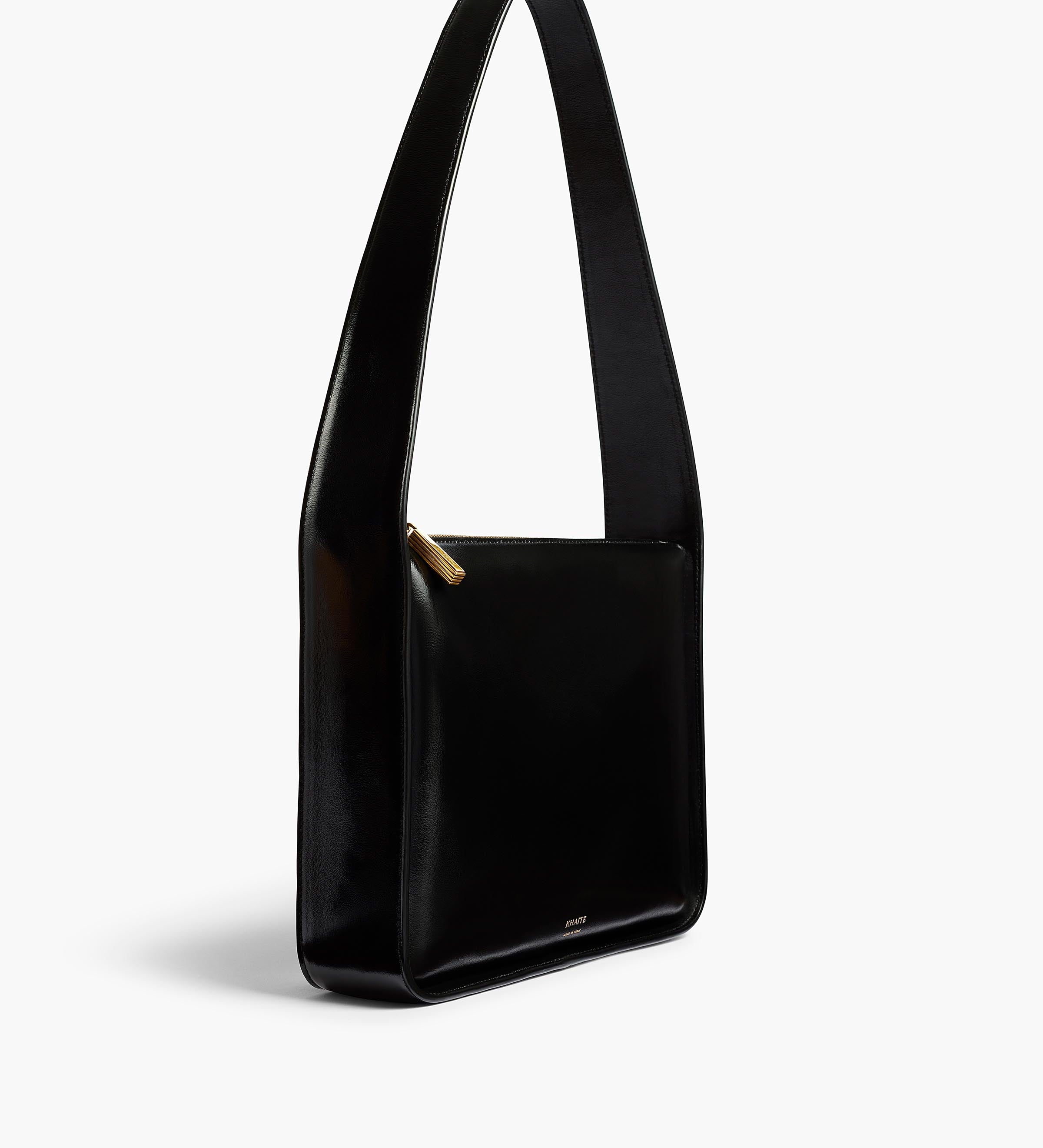 Khaite - Lori Squared Bag in Black Crackle Patent Leather