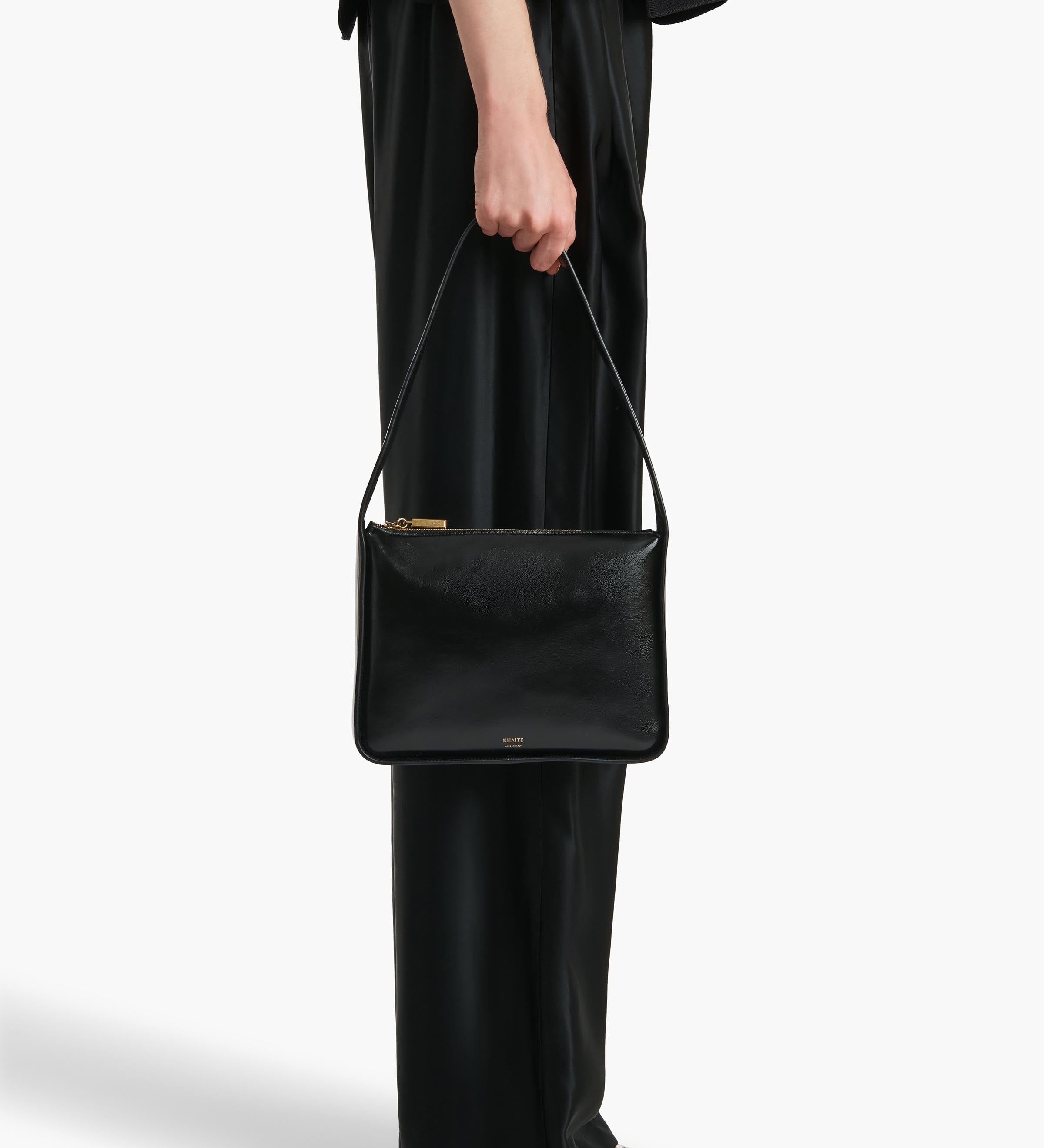 Khaite - Lori Squared Bag in Black Crackle Patent Leather