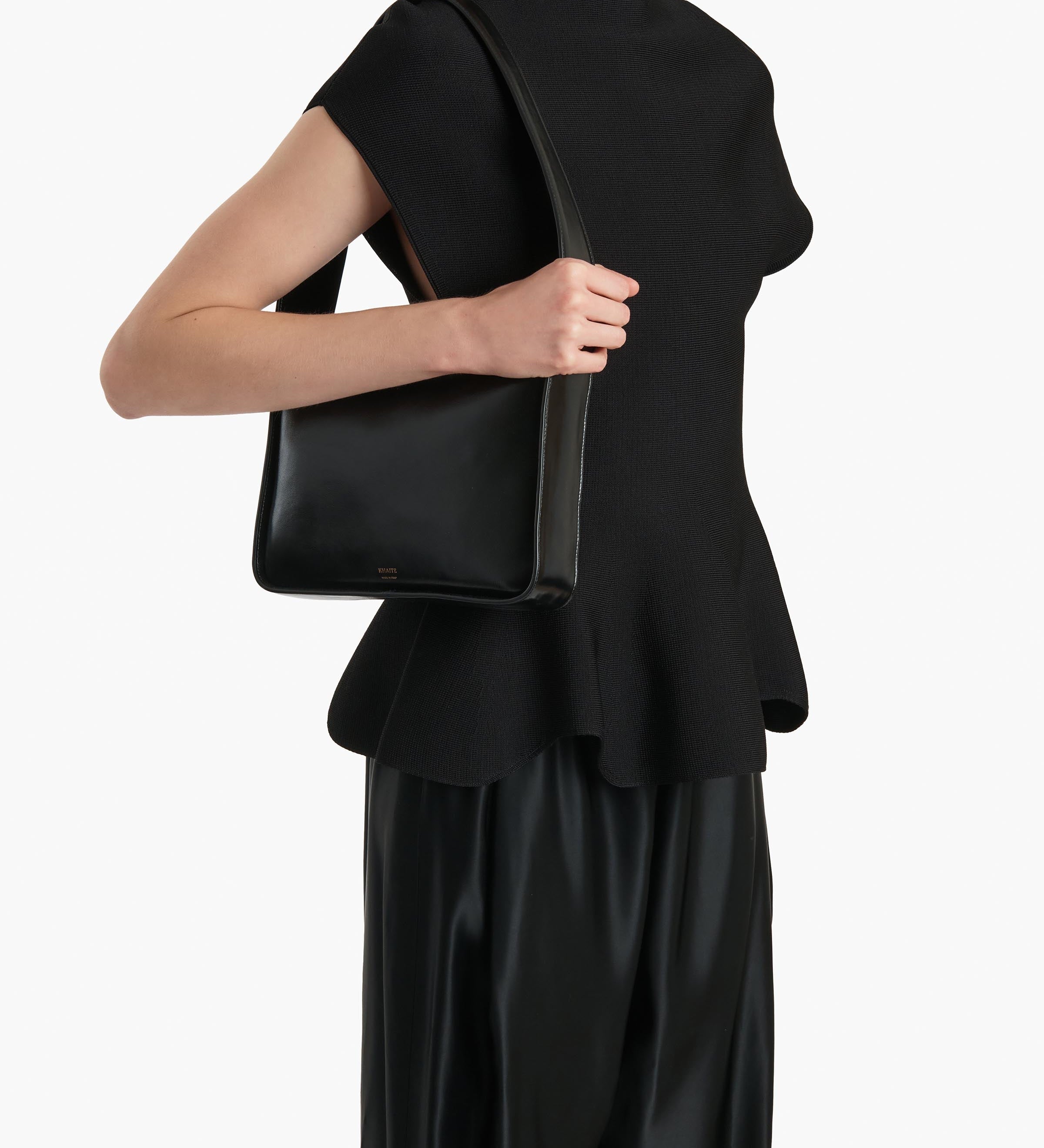 Khaite - Lori Squared Bag in Black Crackle Patent Leather