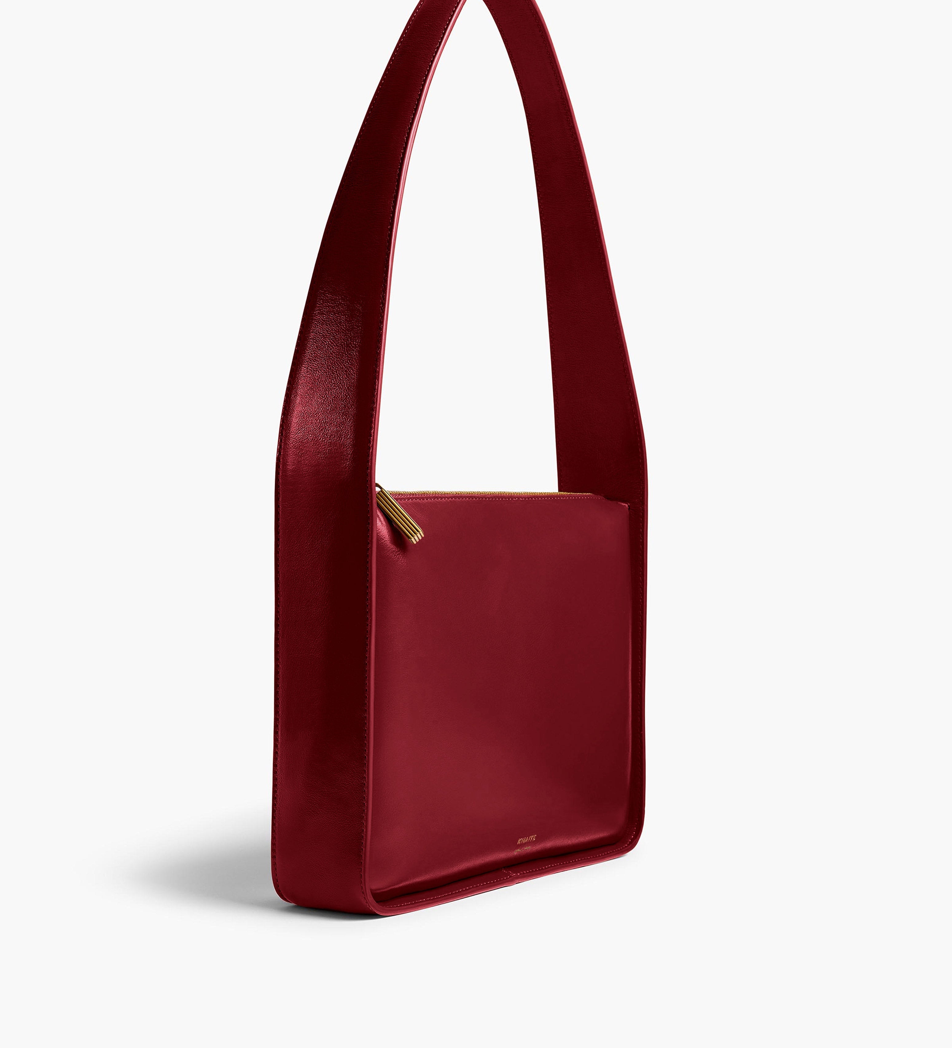 Khaite - Lori Squared Bag in Oxblood Crackle Patent Leather