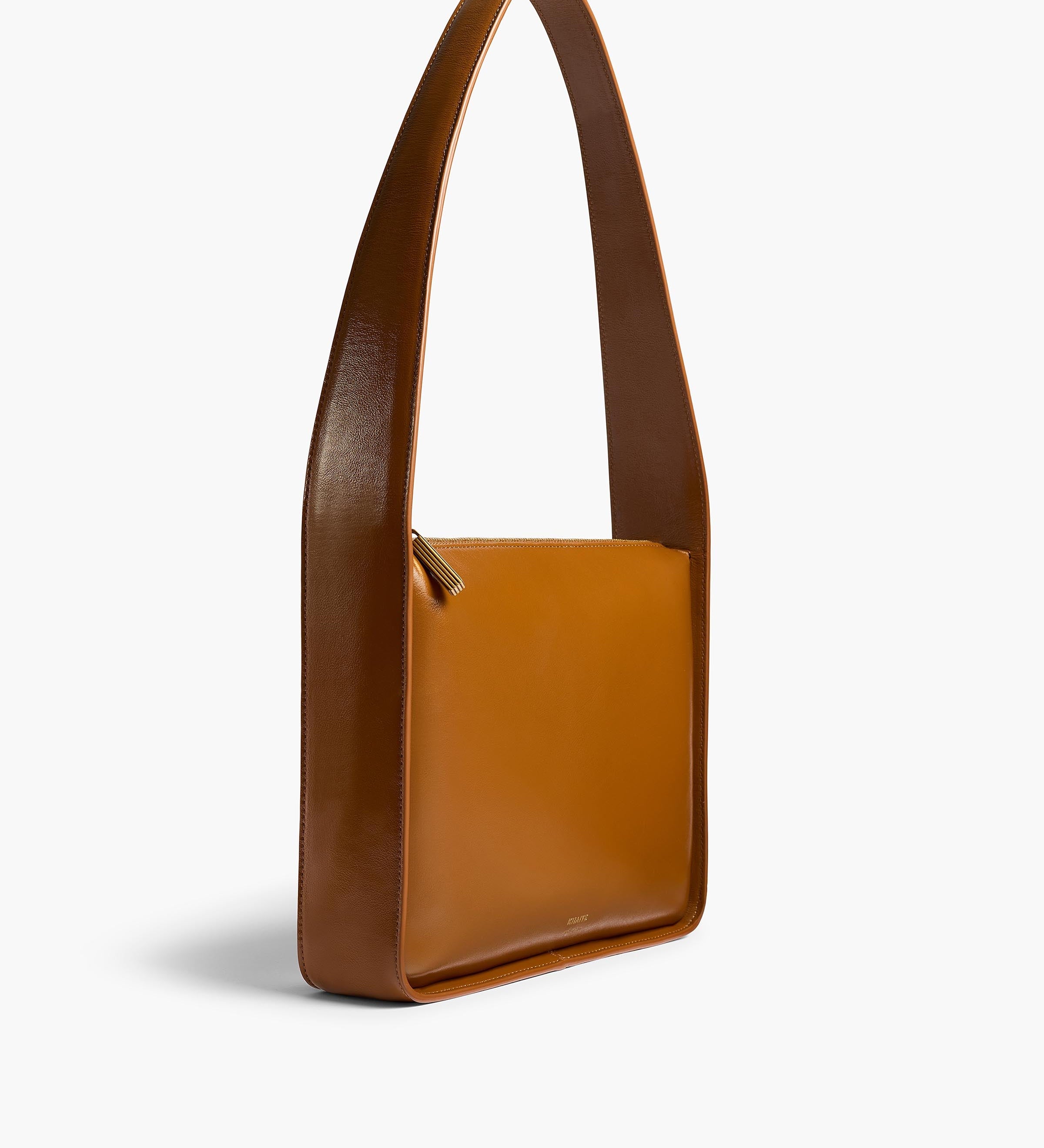 Khaite - Lori Squared Bag in Dark Honey Crackle Patent Leather
