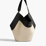 Khaite - Medium Lotus Tote in Black Leather and Natural Canvas