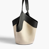 Khaite - Medium Lotus Tote in Black Leather and Natural Canvas
