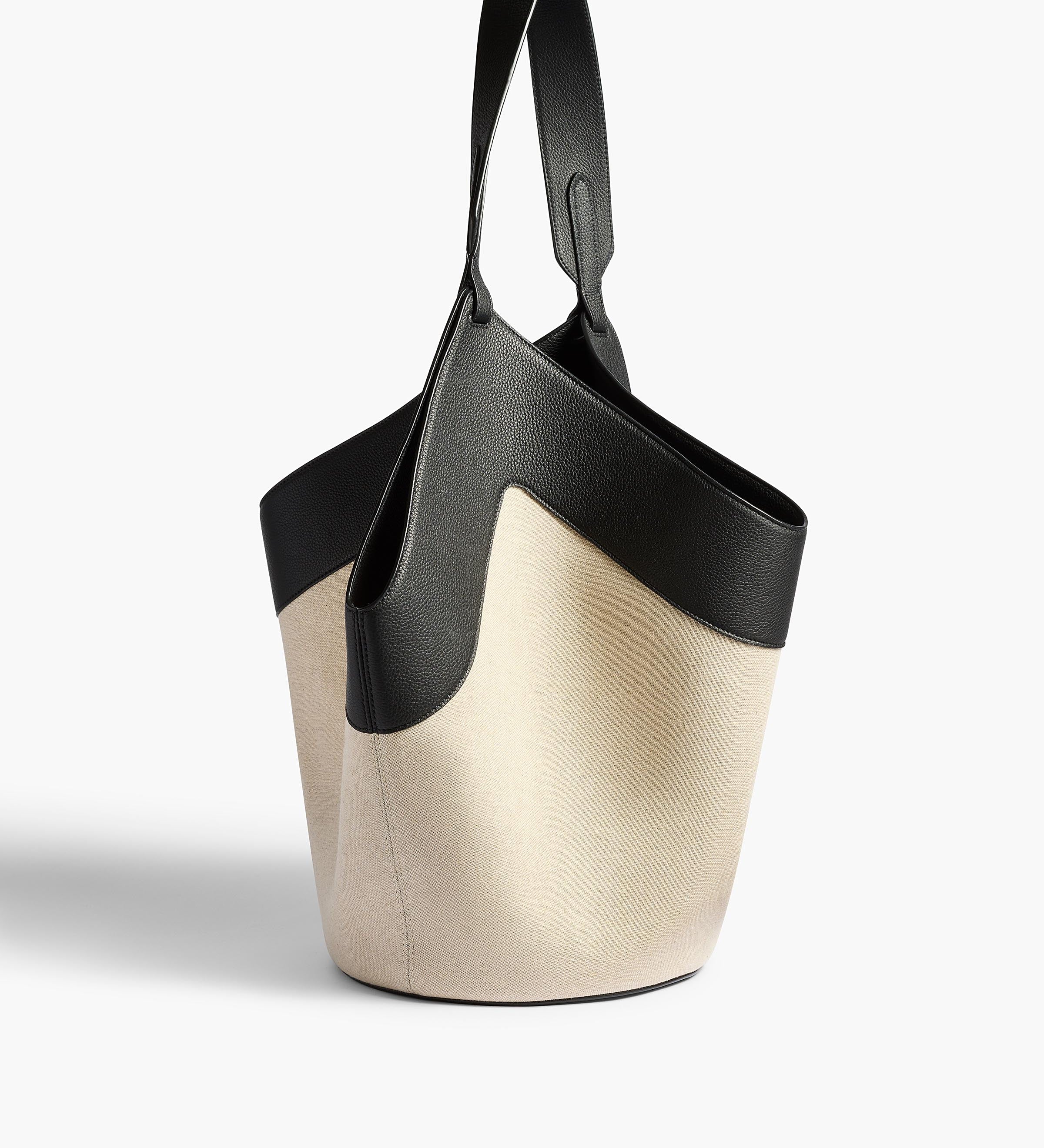 Khaite - Medium Lotus Tote in Black Leather and Natural Canvas