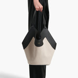 Khaite - Medium Lotus Tote in Black Leather and Natural Canvas