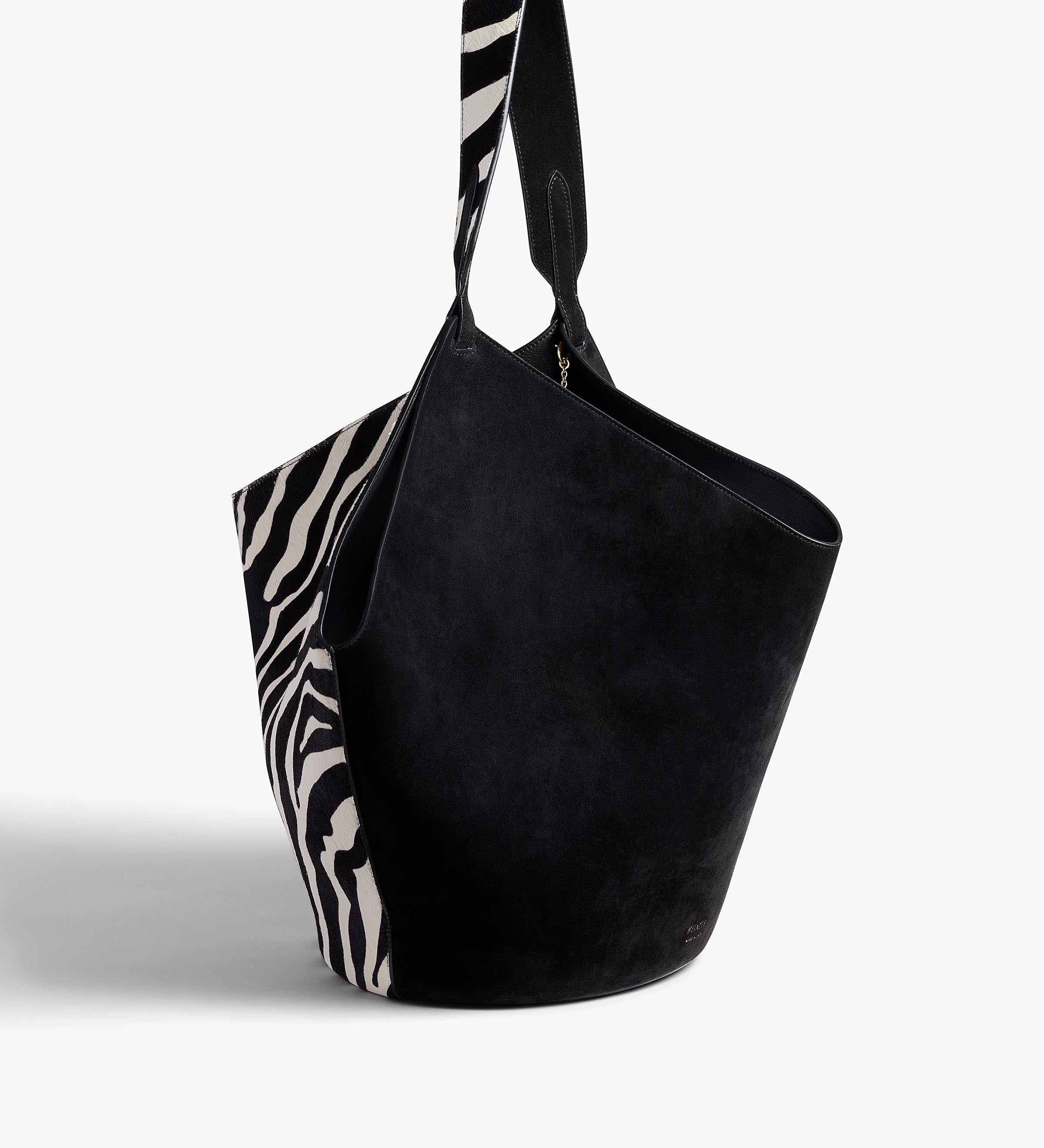 Khaite - Medium Lotus Tote in Zebra Print Haircalf and Black Suede
