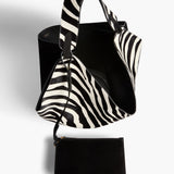 Khaite - Medium Lotus Tote in Zebra Print Haircalf and Black Suede