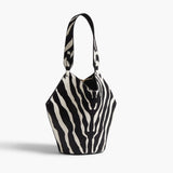 Khaite - Mini Lotus Tote in Zebra Print Haircalf and Black Suede