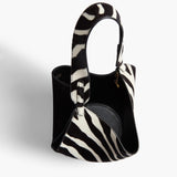 Khaite - Mini Lotus Tote in Zebra Haircalf and Black Suede