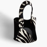 Khaite - Mini Lotus Tote in Zebra Print Haircalf and Black Suede