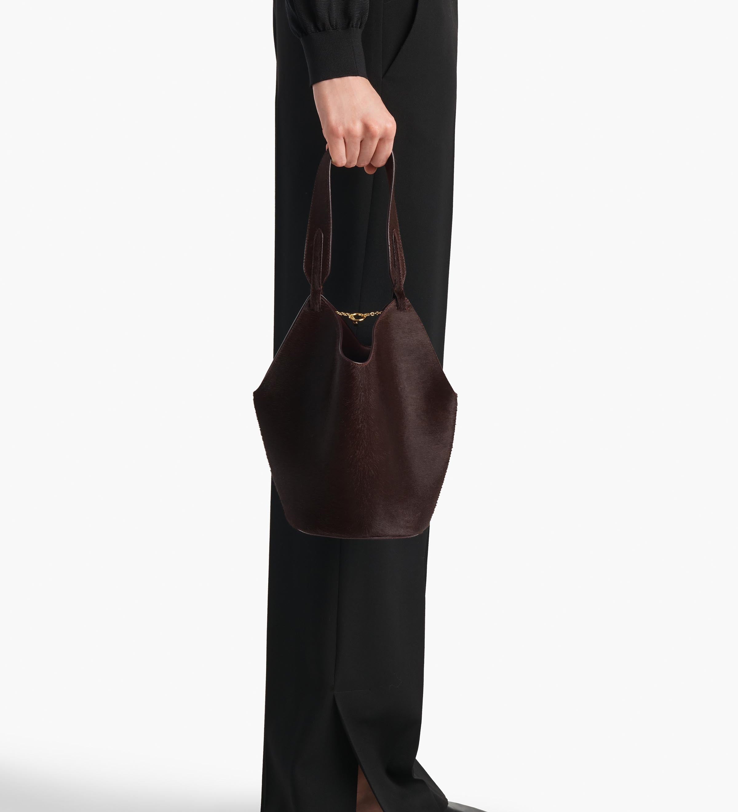 Khaite - Mini Lotus Tote in Rouge Noir Suede and Haircalf