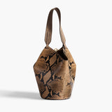 Khaite - Mini Lotus Tote in Python - Embossed Taupe and Morning Dove