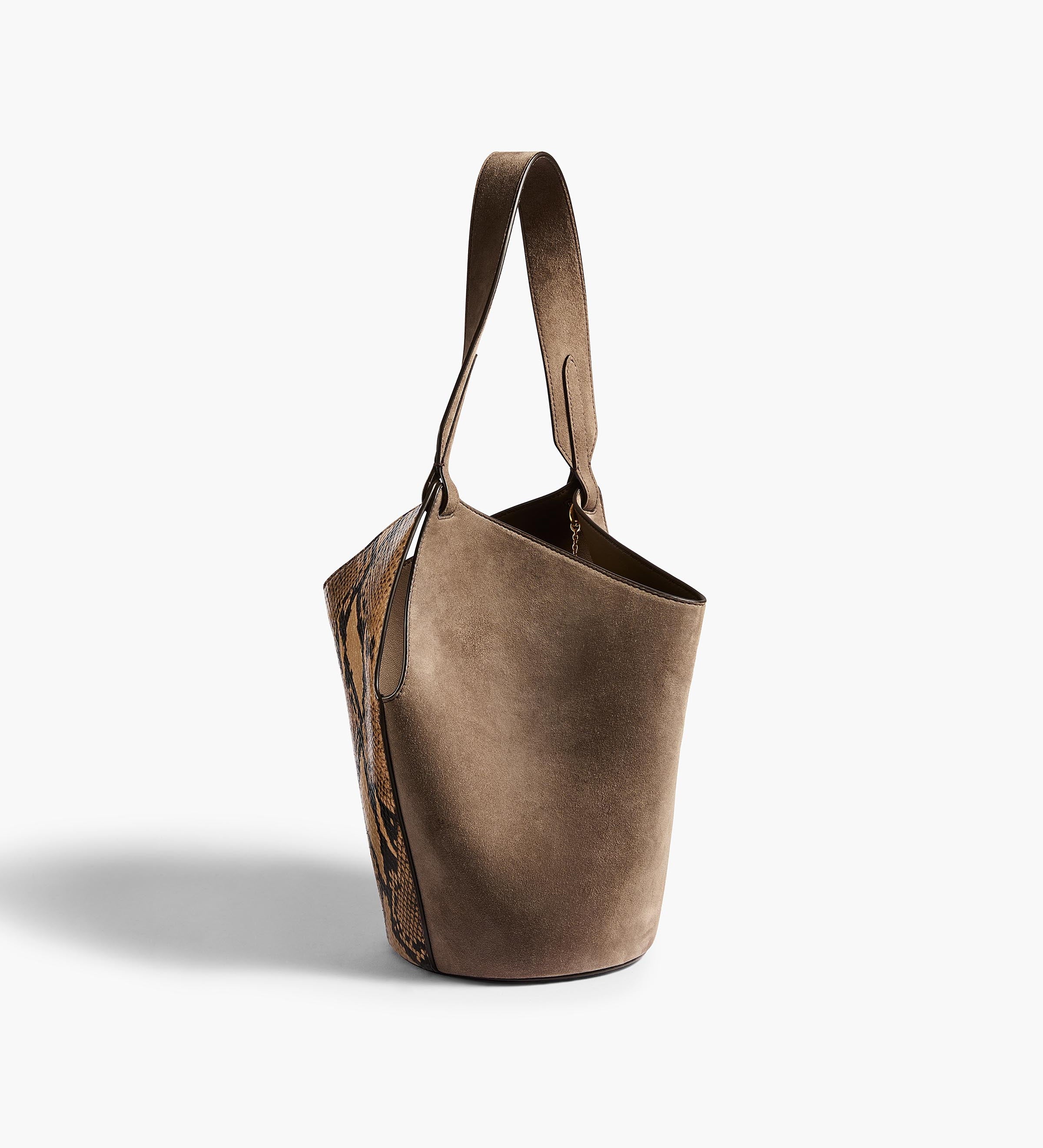 Khaite - Mini Lotus Tote in Python - Embossed Taupe and Morning Dove