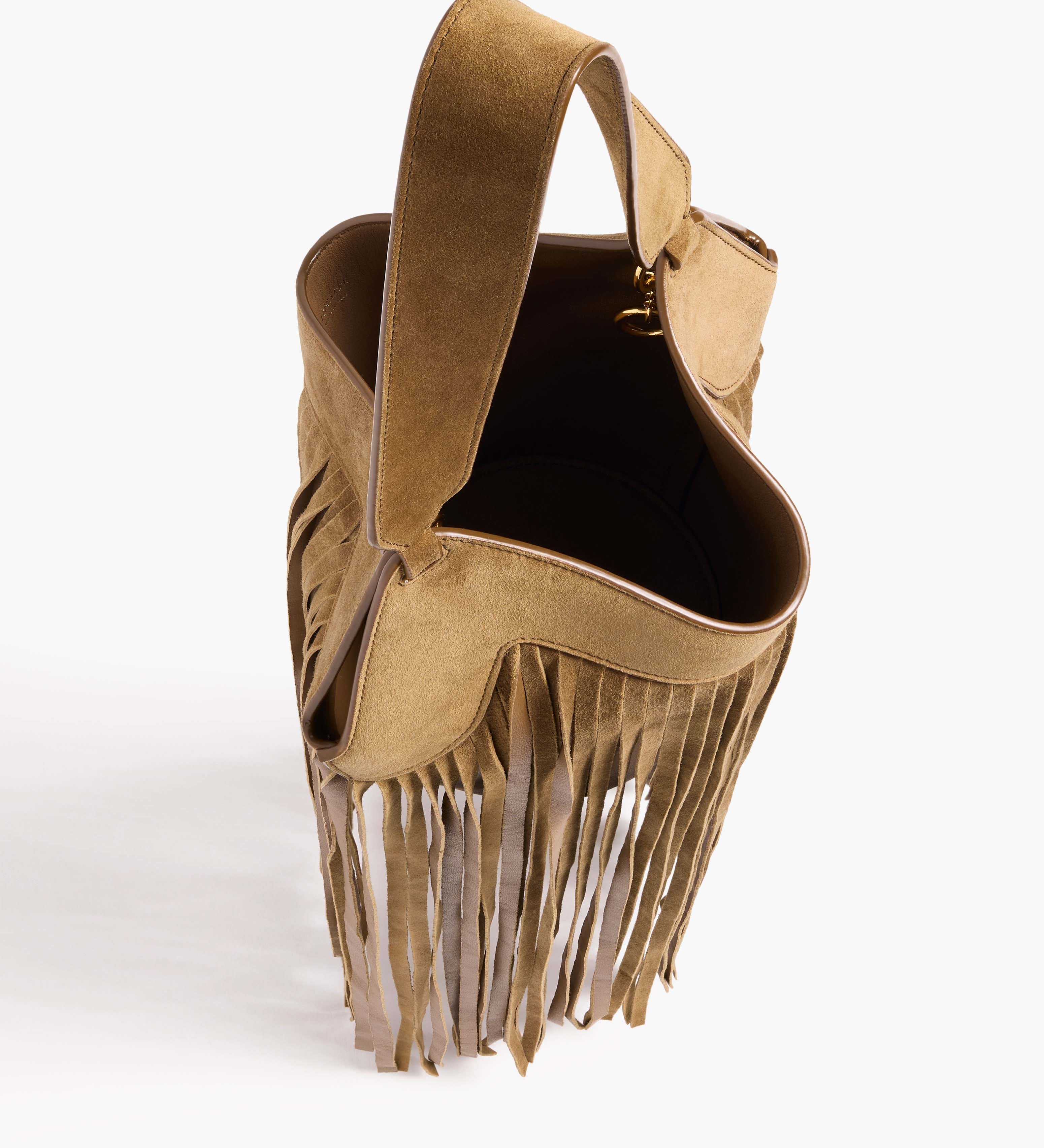 Khaite - Nano Lotus Fringe Tote in Mud Suede