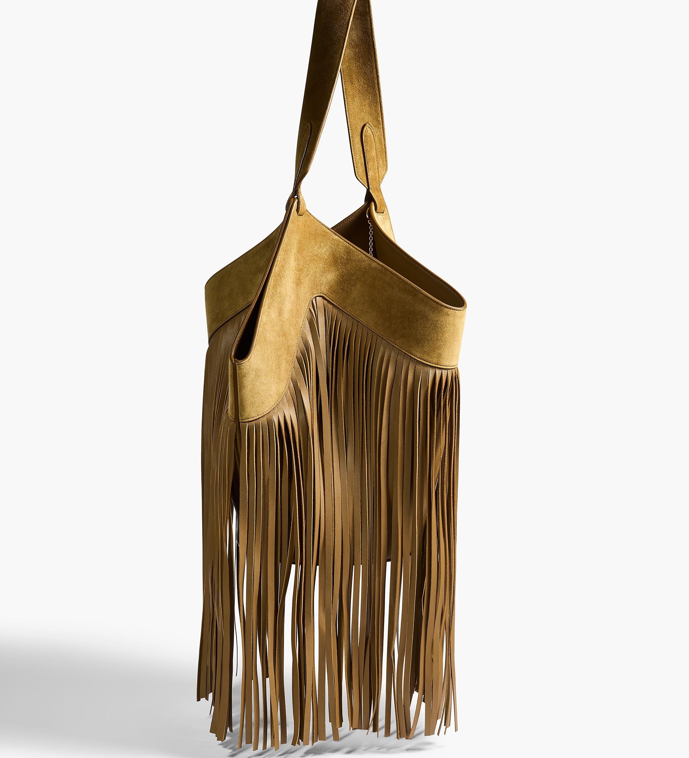Khaite - Small Lotus Fringe Tote in Mud Suede