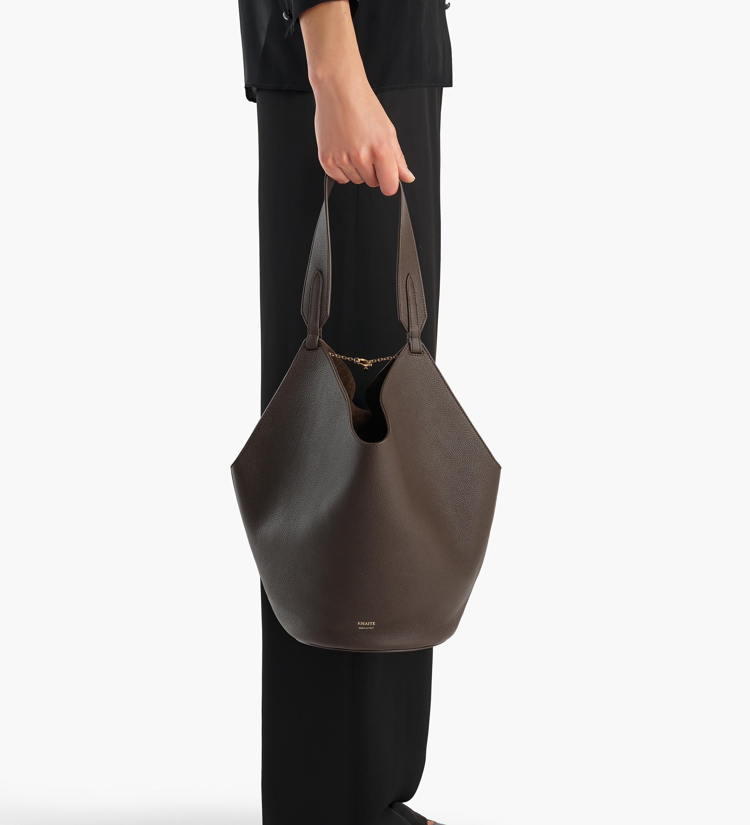 Khaite - Small Lotus Tote in Espresso Pebbled Leather