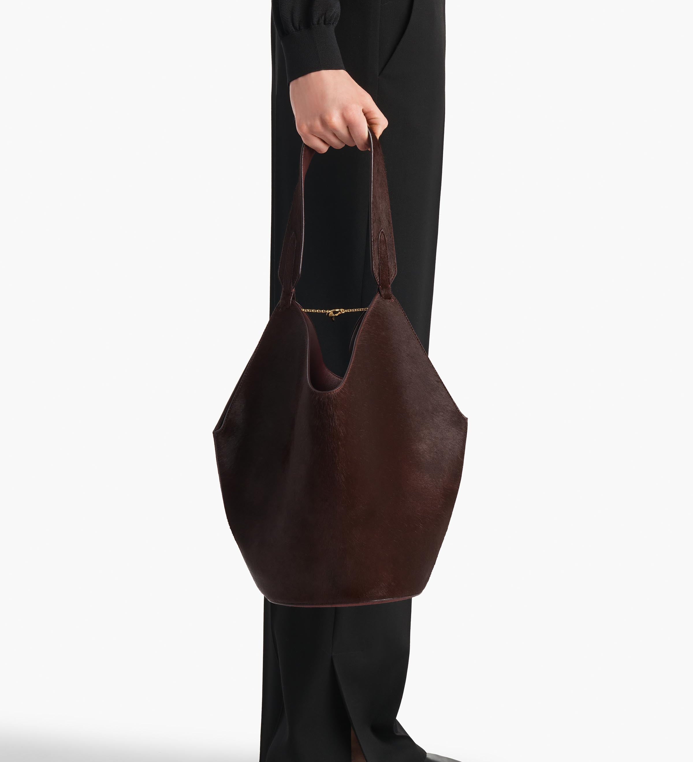 Khaite - Small Lotus Tote in Rouge Noir Suede and Haircalf