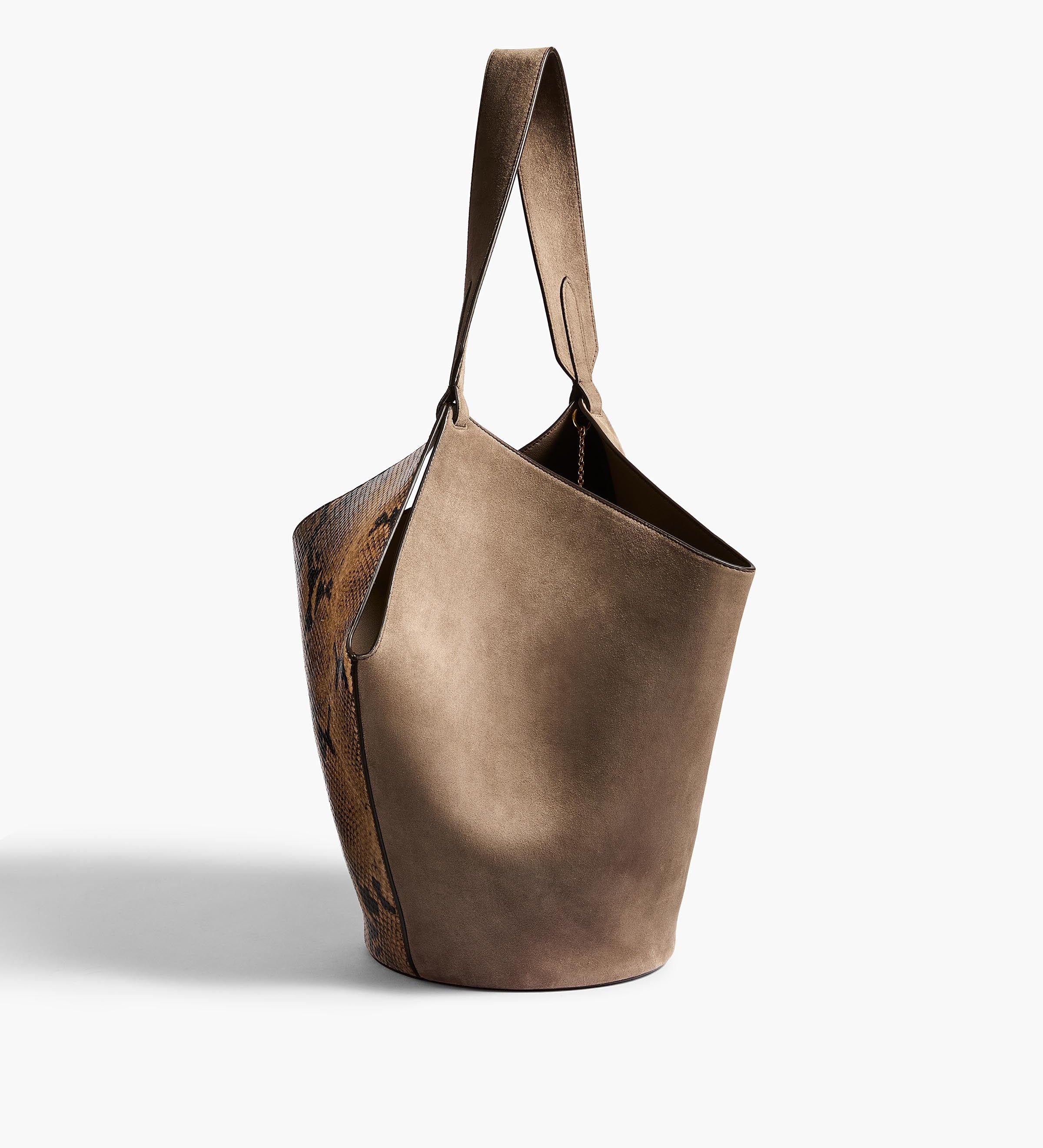Khaite - Small Lotus Tote in Python - Embossed Taupe and Morning Dove