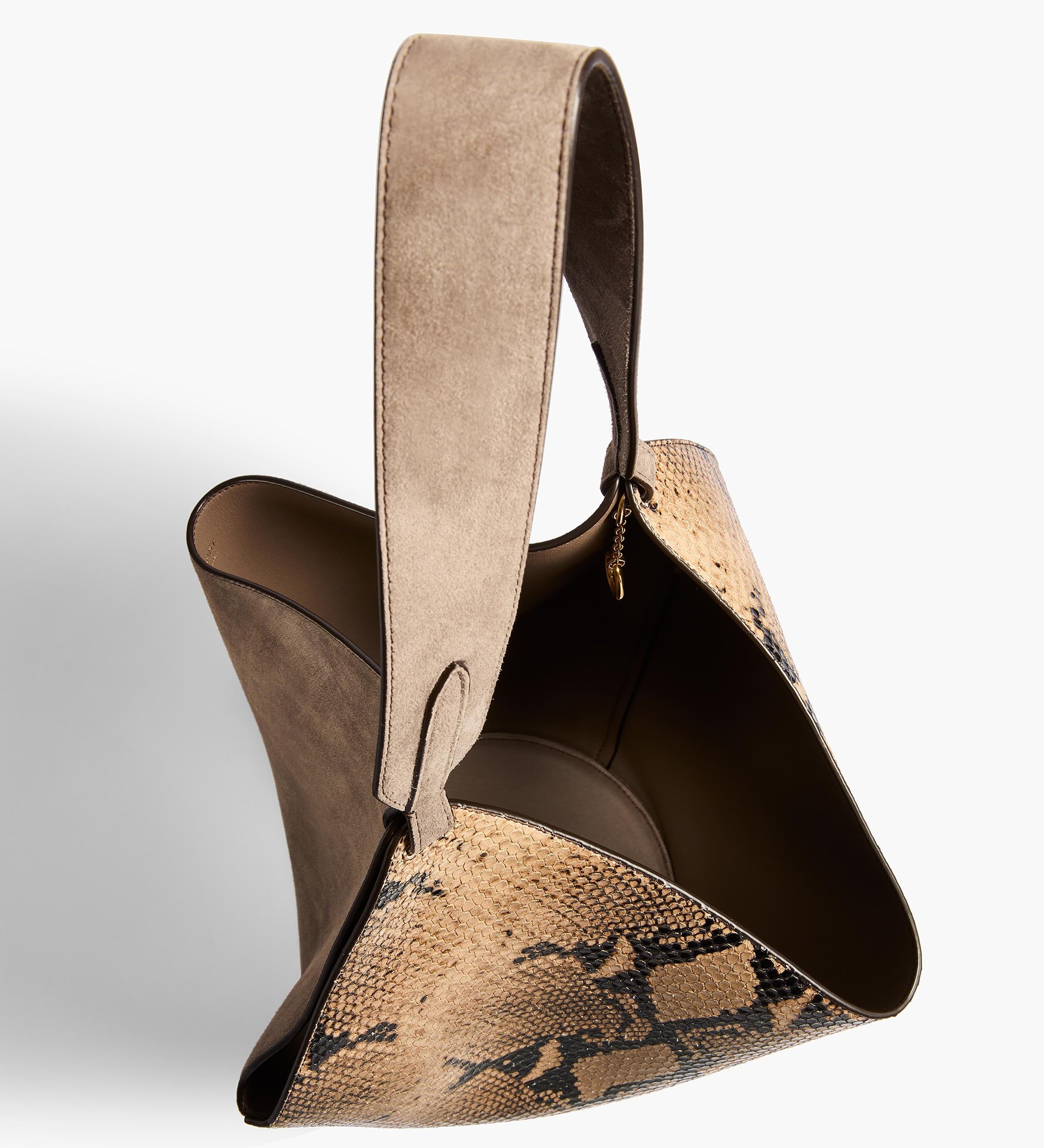 Khaite - Small Lotus Tote in Python - Embossed Taupe and Morning Dove