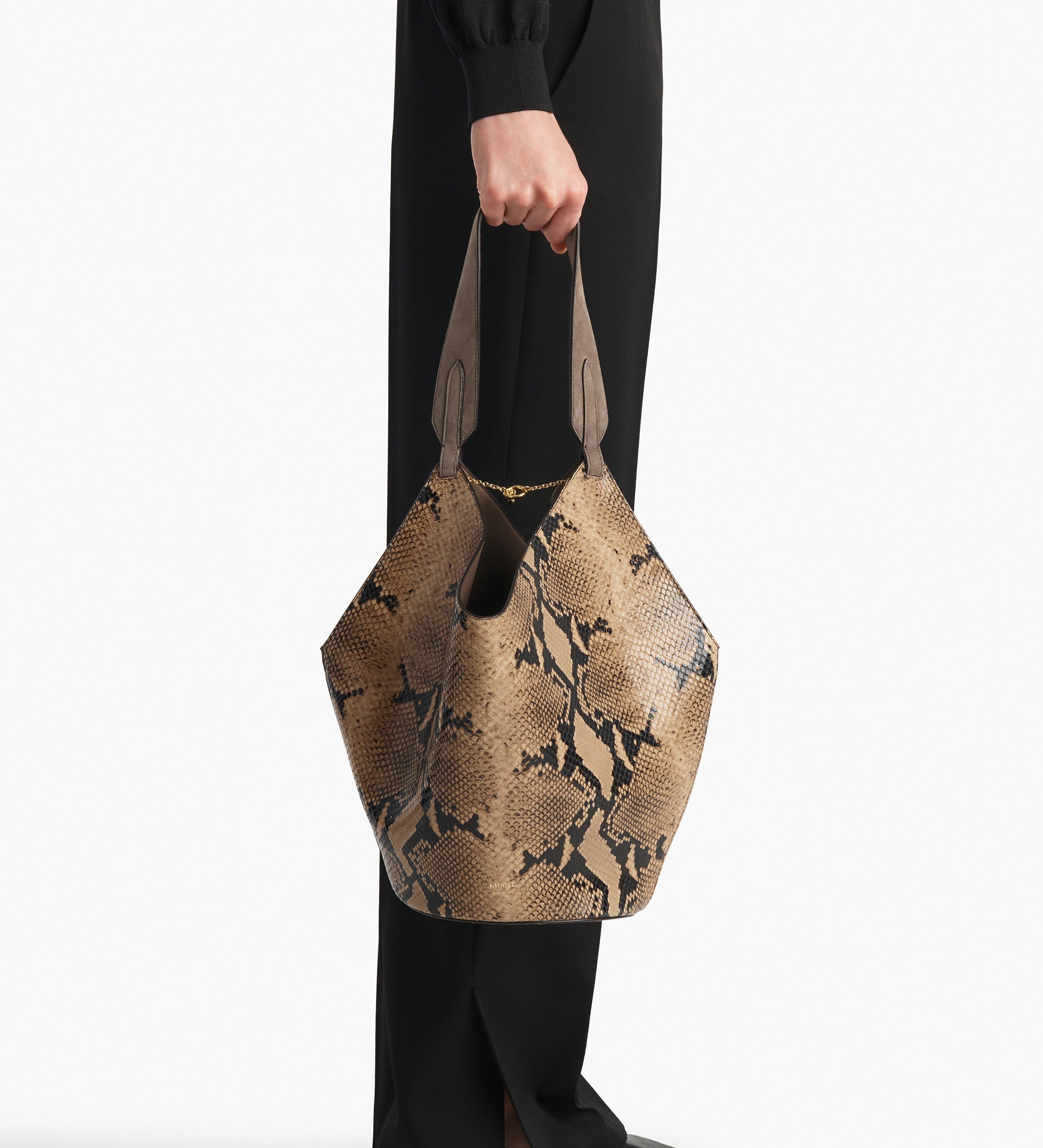 Khaite - Small Lotus Tote in Python - Embossed Taupe and Morning Dove