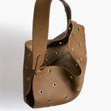 Khaite - Small Lotus Tote in Dark Olive Pebbled Leather with Grommets