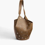 Khaite - Small Lotus Tote in Dark Olive Pebbled Leather with Grommets