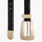 Khaite - Lucca Belt in Black Croc-Embossed Leather with Gold