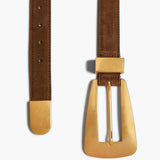 Khaite - Lucca Belt in Mud Suede with Antique Gold