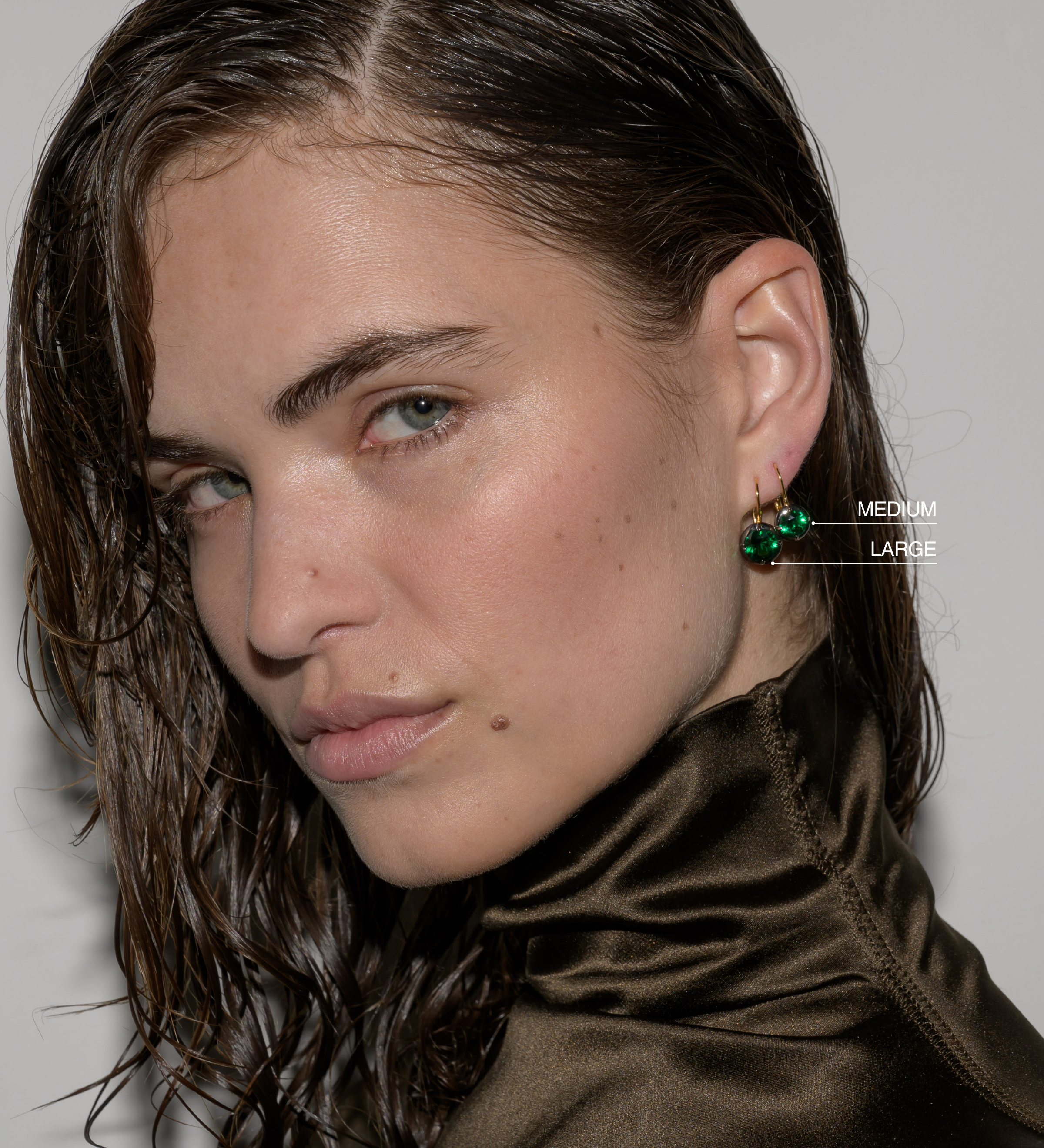 Dorsey - 14K LUCIEN LATCHBACK EARRINGS IN LAB EMERALD, 14K WHITE GOLD