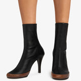 Jude - Luna Ankle Boot Black Stretch and Tan Croc Embossed Leather