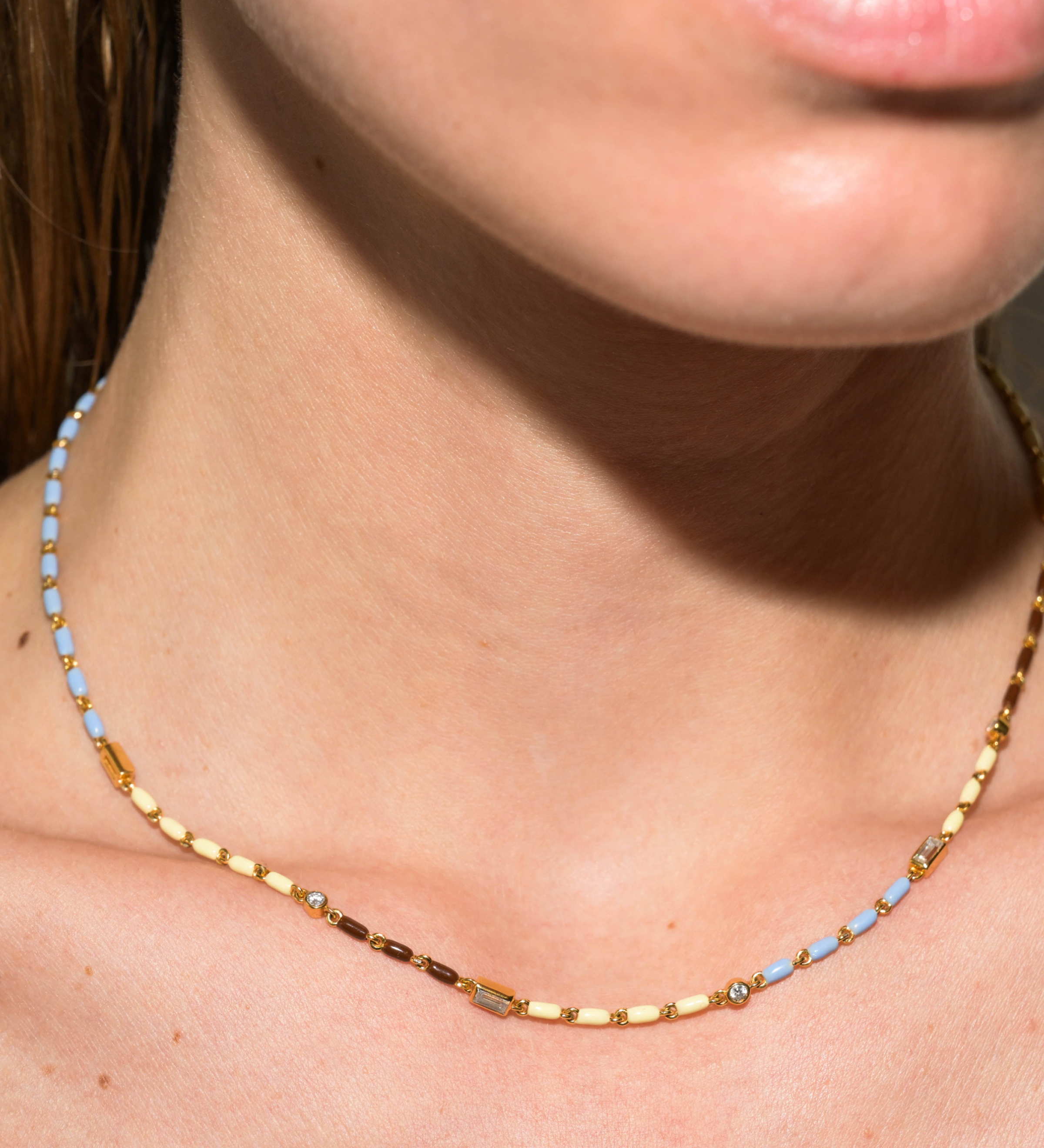 Dorsey - ENAMEL MOISSANITE NECKLACE IN LUNE, 18K GOLD VERMEIL