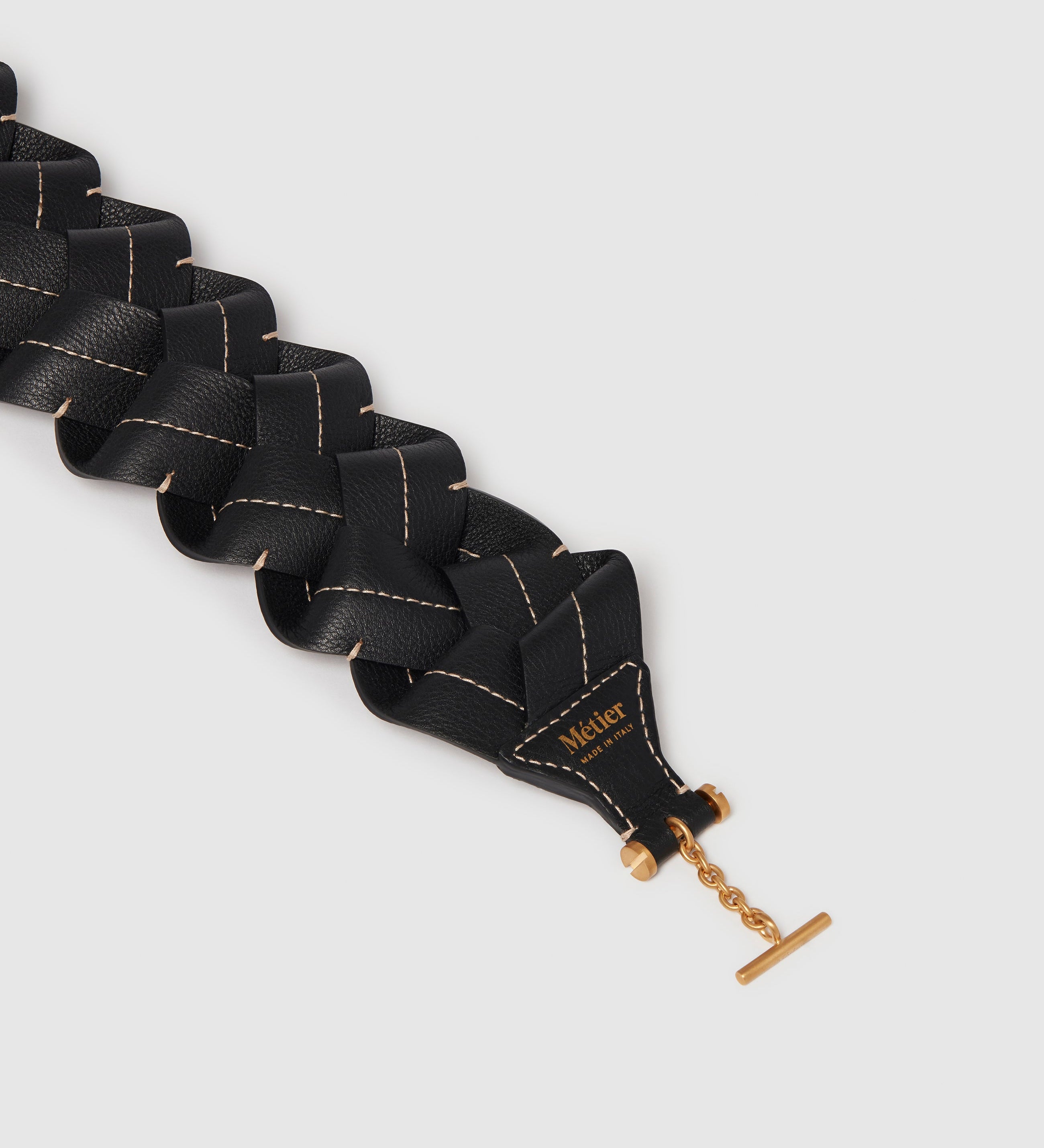 Metier - Loose Braided Strap Smooth Calfskin Black with White Stitching