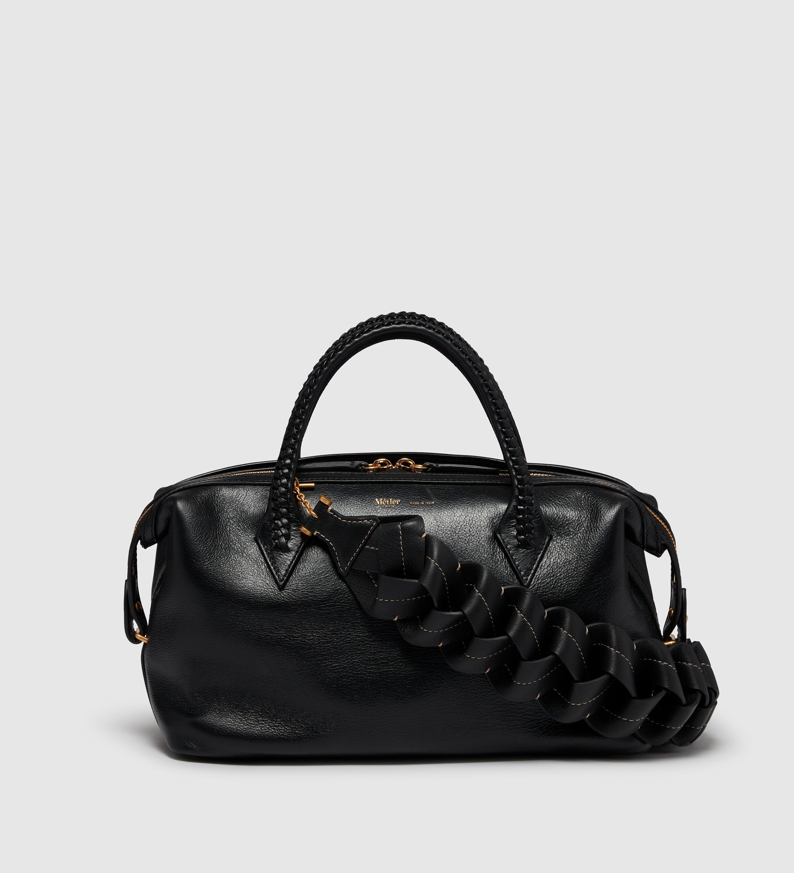 Metier - Loose Braided Strap Smooth Calfskin Black with White Stitching