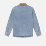 FRAME - Suede Collar Denim Overshirt -- Esme