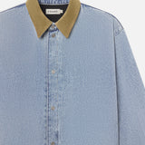 FRAME - Suede Collar Denim Overshirt -- Esme