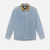 FRAME - Suede Collar Denim Overshirt -- Esme
