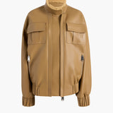 Khaite - Malone Jacket in Golden Ochre Leather with Shearling Collar