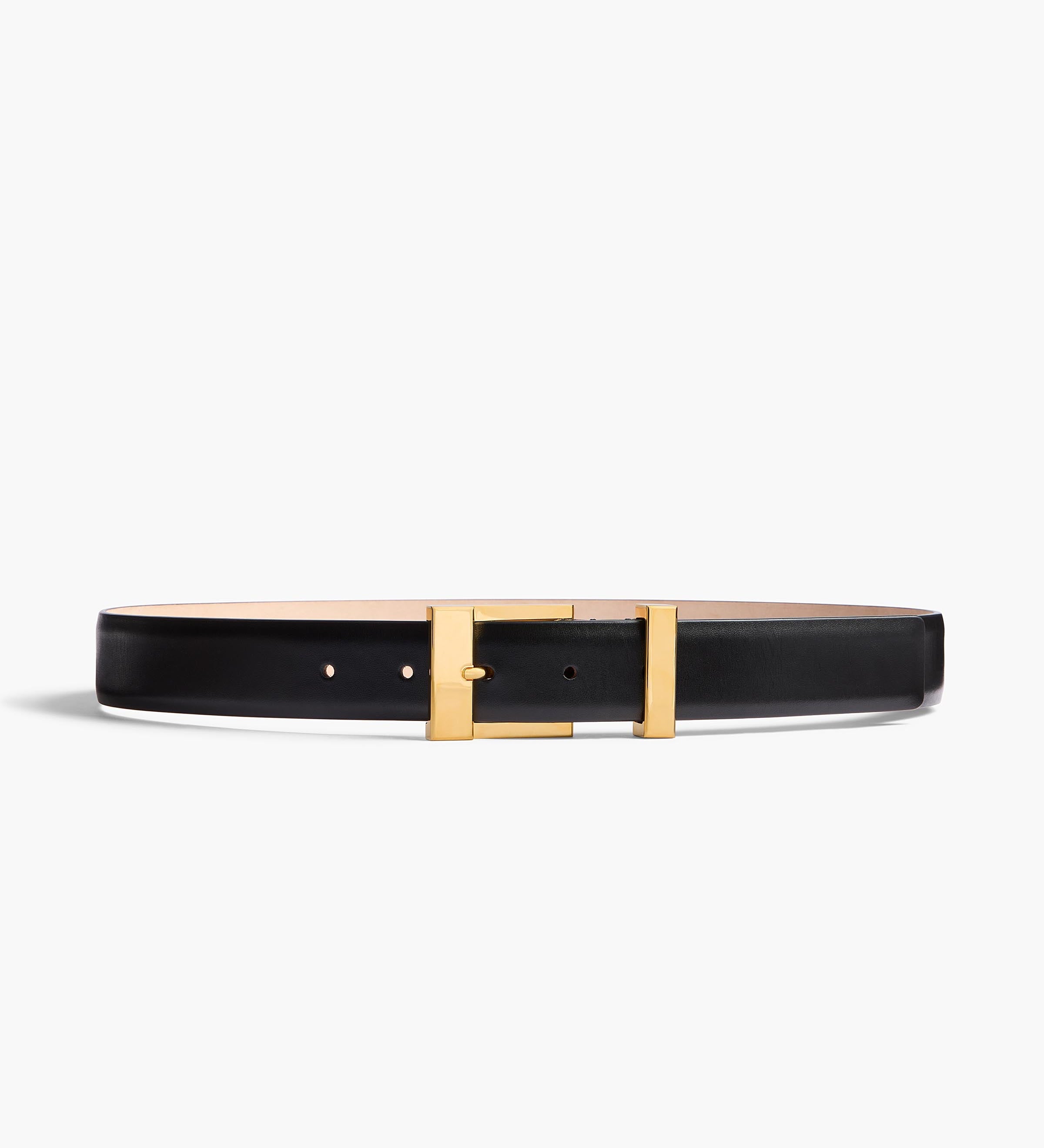 Khaite - Medium Manhattan Belt in Black Leather with Gold