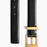 Khaite - Medium Manhattan Belt in Black Leather with Gold