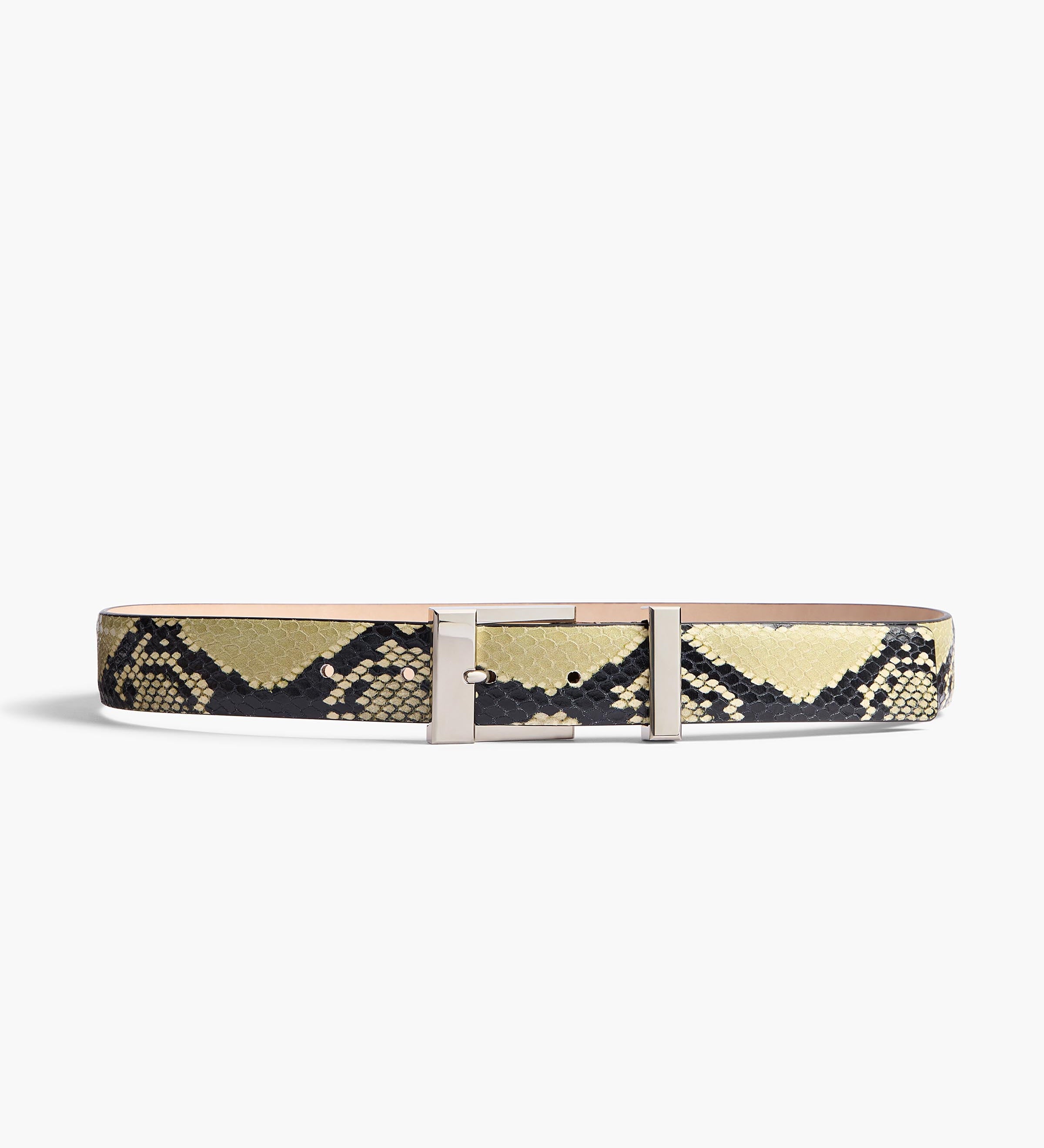 Khaite - Medium Manhattan Belt in Natural Python - Embossed Leather with Silver